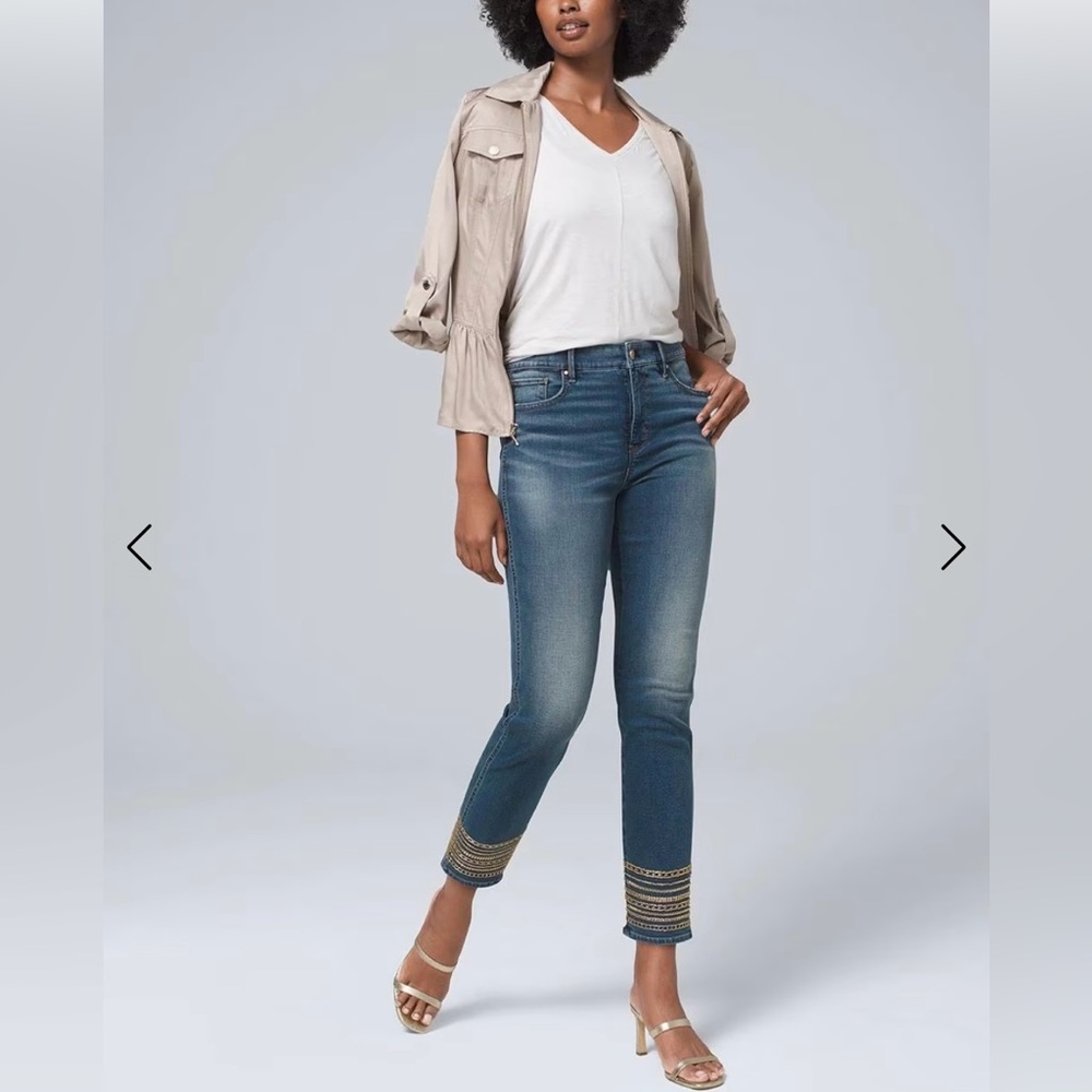 WHBM High-Rise Beaded Hem Slim Crop Jeans